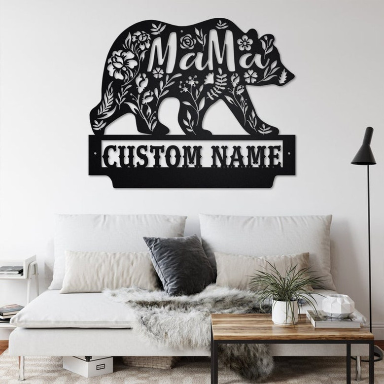 Custom Mama Bear Metal Wall Art, Personalized Mama Bear Name Sign Decoration For Room, Mama Bear Metal Home Decor, Custom Mama Bear
