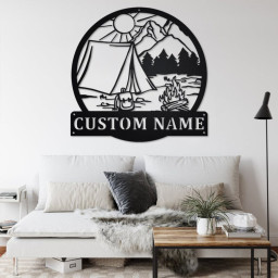 Custom Camping Tent Metal Wall Art, Personalized Camping Family Name Sign Decoration For Room, Camping Home Decor, Custom Camping Tent