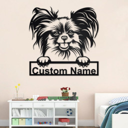 Custom Papillon Dog Metal Wall Art, Personalized Papillon Name Sign Decoration For Room, Papillon Metal Home Decor, Custom Dog, Papillon Dog