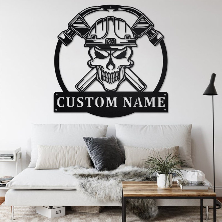 Custom Skull Hammer Toolbox Metal Wall Art, Personalized Handyman Name Sign Decoration For Room, Hammer Toolbox Metal Home Decor, Handyman