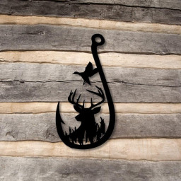 Deer Duck Fish Hook Sign. Metal Hunting Sign, Gift for Hunter, Farmhouse Decor, Christmas gift for him, Camp Decor, Wildlife, Sportsman