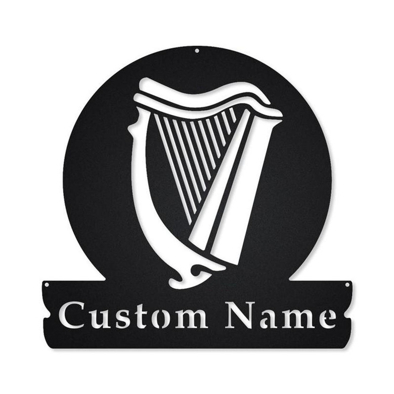 Personalized Celtic Harp Monogram Metal Sign Art | Custom Celtic Harp Metal Sign | Celtic Harp Gifts for Birthday | Music Gift