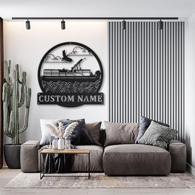 Personalized Pontoon Boat Metal Sign Art | Custom Pontoon Boat Monogram Metal Sign | Pontoon Boat Gifts | Home Decor