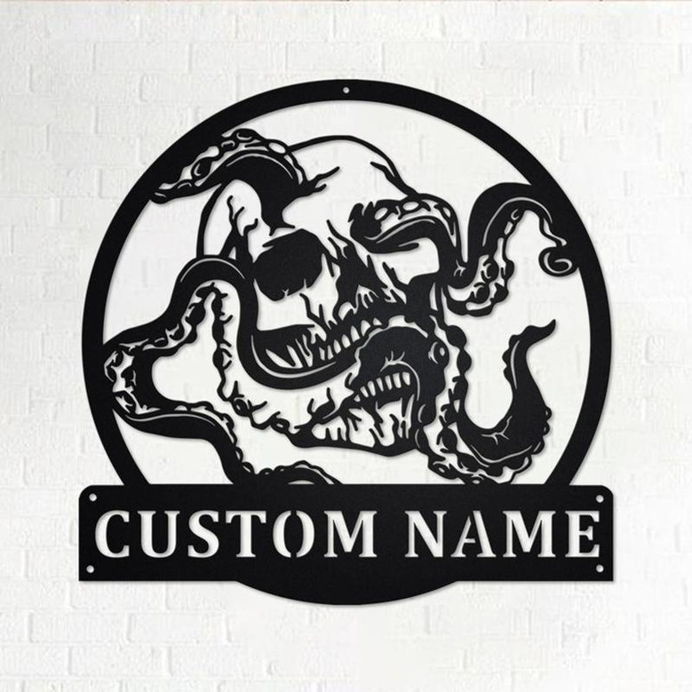 Custom Octopus Skull Metal Wall Art, Personalized Octopus Name Sign Decoration For Room, Octopus Metal Home Decor, Custom Octopus