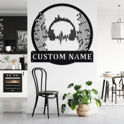 Custom Music Headphone Metal Wall Art, Personalized Music Headphone Name Sign Decoration For Room, Music Headphone Metal Home Decor