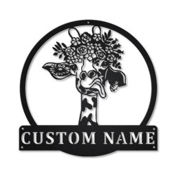 Personalized Giraffe Monogram Metal Sign Art | Custom Giraffe Monogram Metal Sign