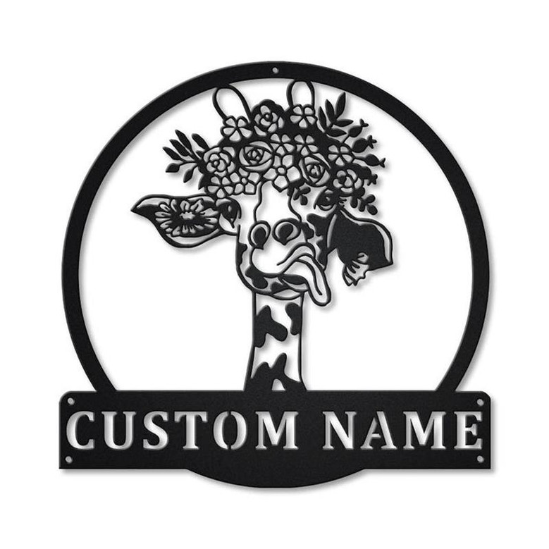 Personalized Giraffe Monogram Metal Sign Art | Custom Giraffe Monogram Metal Sign