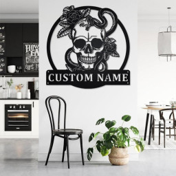 Custom Skull With Snake Metal Wall Art, Personalized Snake Name Sign Decoration For Room, Snake Home Decor, Custom Skull With Snake