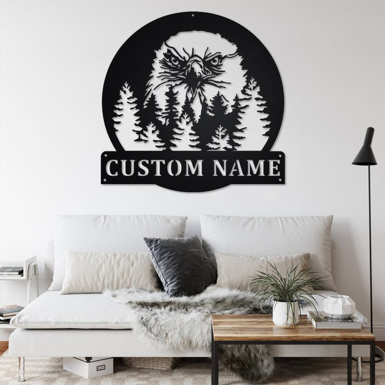Custom Bald Eagle Forest Metal Wall Art, Personalized Bald Eagle Name Sign Decoration For Room, Bald Eagle Home Decor, Custom Bald Eagle