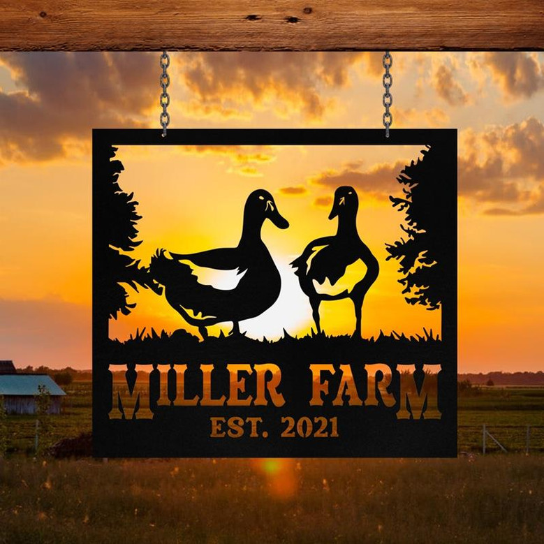 Personalized Metal Farm Sign Duck Monogram Custom Outdoor Farmhouse Front Gate Ranch Stable Wall Decor Art Gift