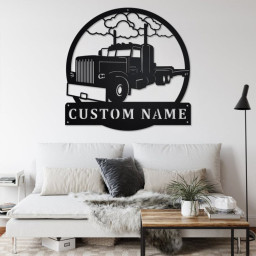 Custom Flat Bed Semi Truck Metal Wall Art, Personalized Truck Driver Name Sign Decoration For Room, Bed Semi Truck Home Decor, Custom Truck