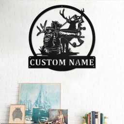 Custom Bow Hunting Metal Wall Art, Personalized Bow Hunting Name Sign Decoration For Room, Deer Bow Hunting Home Decor, Custom Bow Hunting