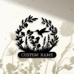 Personalized Hummingbird Flower Metal Sign, Garden Decor, Gift for Mom, Custom Name Wall Art Gardener Gift Floral Sign