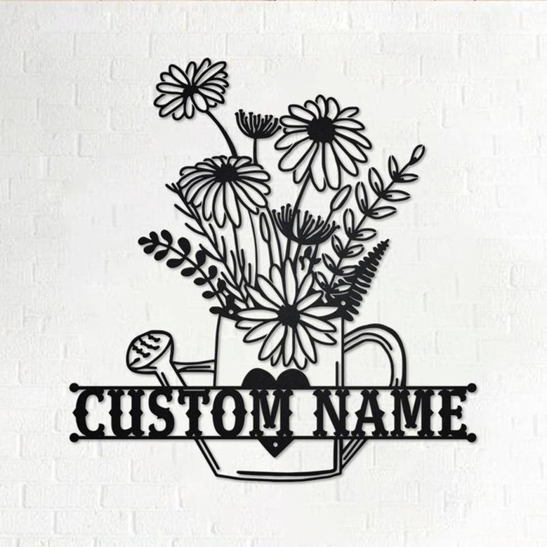 Custom Floral Frame Metal Wall Art, Personalized Floral Frame Name Sign Decoration For Room, Floral Frame Metal Home Decor, Floral Frame