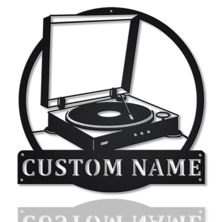 Personalized Music Turntable Record Monogram Metal Sign Art , Custom Turntable Record Metal Sign Music Lover Sign Decoration For Living Room