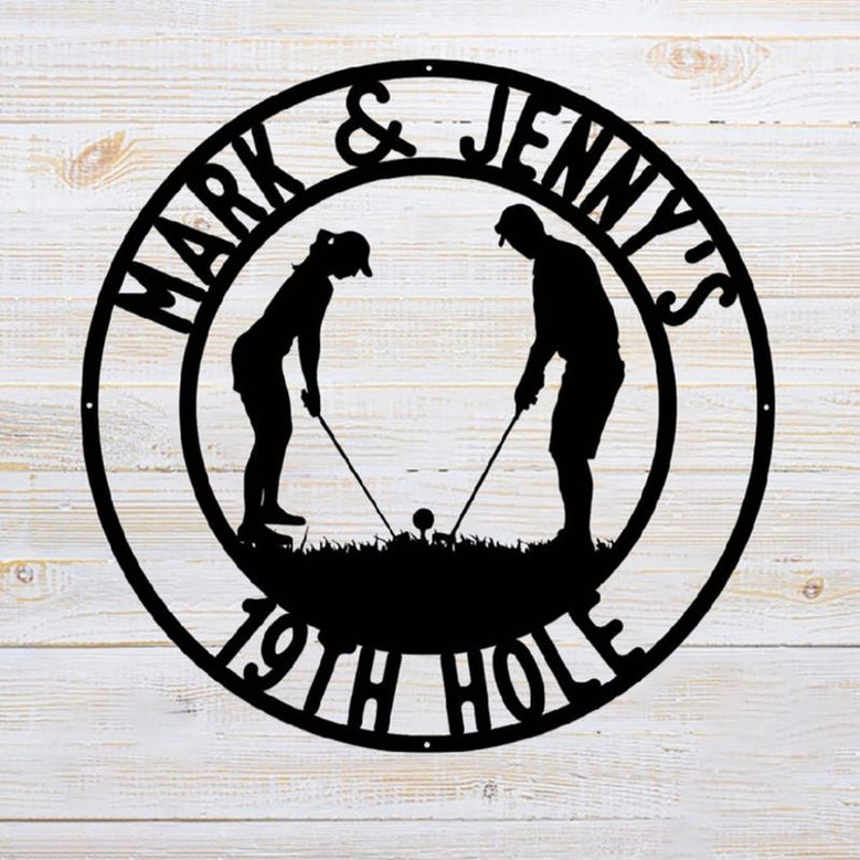 Personalized 19th Hole Sign Custom Golf Metal Name Sign Funny Man Cave Sign for Golfers Custom Metal Golf Wall Art Decorative Home Decor