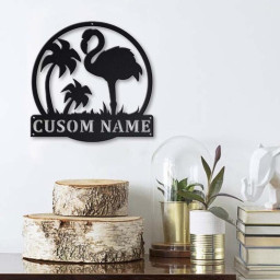 Personalized Flamingo Animal Monogram Metal Sign Art , Custom Flamingo Metal Sign, Flamingo Animal Lover Sign Decoration For Living Room