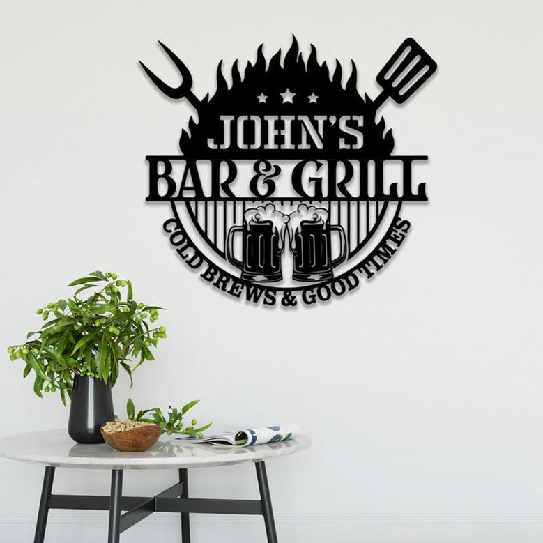 Personalized Bar and Grill Metal Wall Art, Cold Brews And Good Times, Custom Bar Room Decor