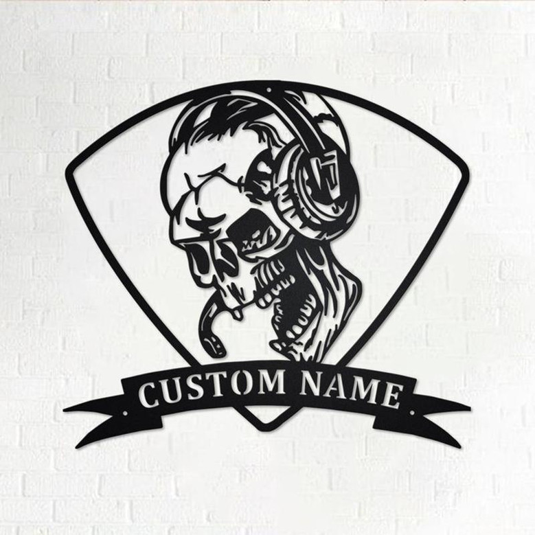 Custom Skull Disc Jockey Metal Wall Art, Personalized Disc Jockey Name Sign Decoration For Room, Disc Jockey Home Decor, Custom Disc Jockey