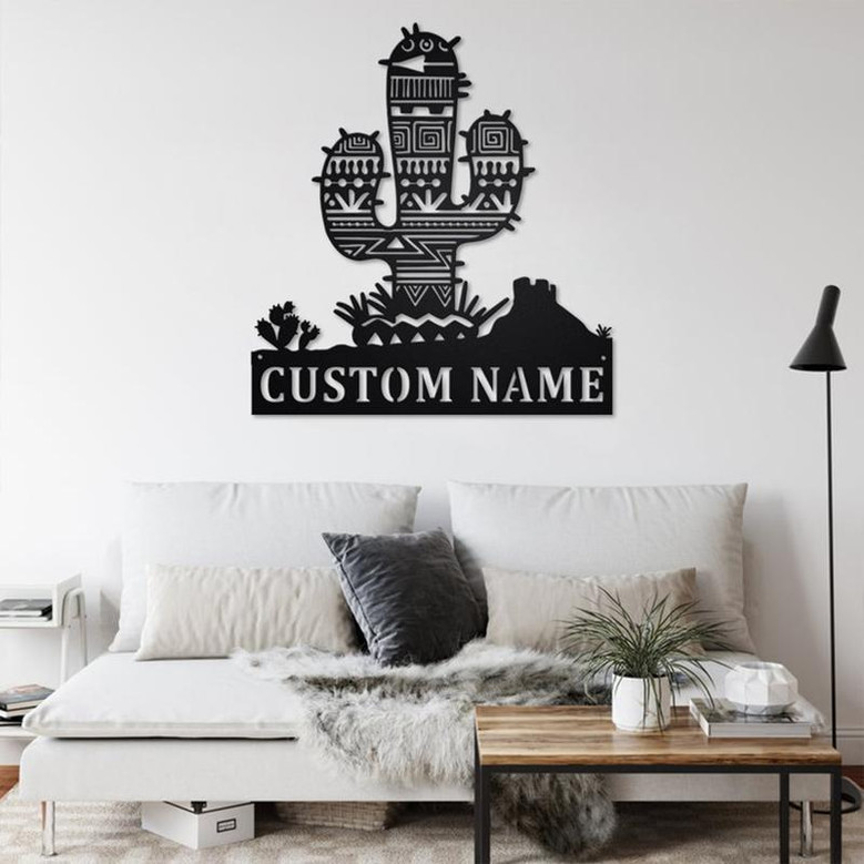 Custom Aztec Cactus Metal Wall Art, Personalized Aztec Cactus Name Sign Decoration For Room, Aztec Cactus Home Decor, Custom Aztec Cactus