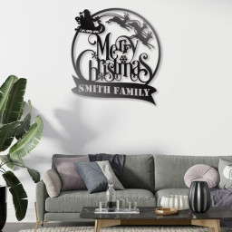 Custom Merry Christmas Metal Wall Art, Personalized Family Name Christmas Sign, Front Door Metal Sign Hanging, Family Christmas Gift