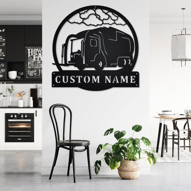 Custom Front Garbage Truck Metal Wall Art, Personalized Truck Driver Name Sign Decoration For Room, Front Garbage Truck Home Decor, Trucker
