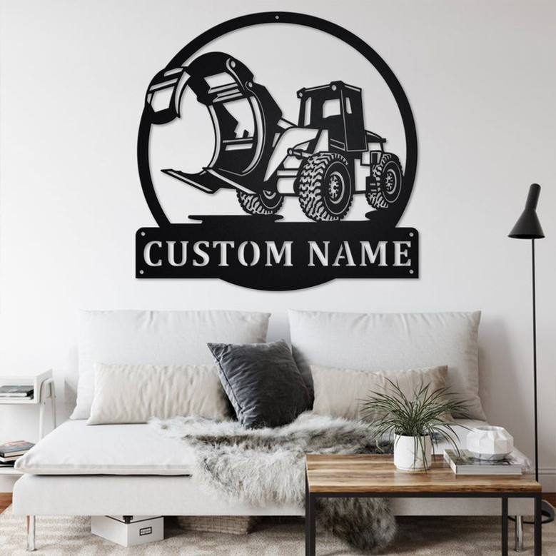 Custom Wheel Loader With Log Fork Metal Wall Art, Personalized Logger Name Sign Decoration For Room, Logging Metal Home Decor, Custom Logger