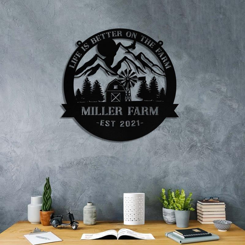 Personalized Metal Farm Sign Barn Monogram Custom Outdoor Farmhouse Entry Road Front Gate Wall Decor Gift