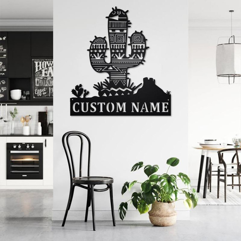 Custom Aztec Cactus Metal Wall Art, Personalized Aztec Cactus Name Sign Decoration For Room, Aztec Cactus Home Decor, Custom Aztec Cactus