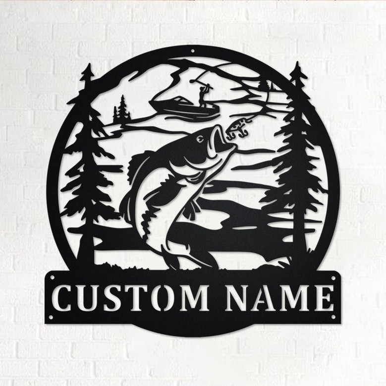 Custom Fisherman Fish Boat Metal Wall Art, Personalized Fisherman Name Sign Decoration For Room, Fish Boat Metal Home Decor, Custom Fishing