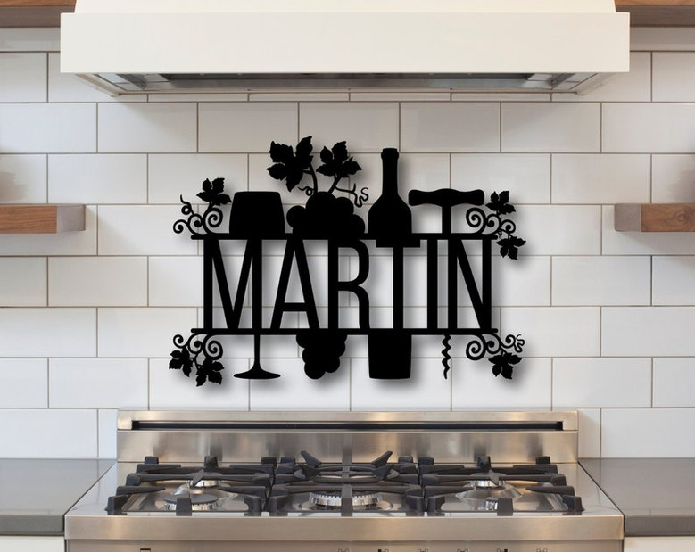 Personalized Wine Theme Sign-Custom Wine Theme Sign-Wine Sign-Metal Family Name Sign with Wine-Wine Lover Gift-Last Name Sign-Wine Decor