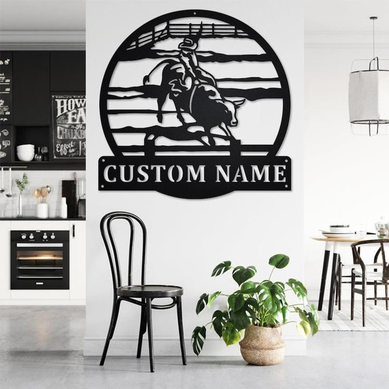 Custom Bull Rider Metal Wall Art, Personalized Bull Rider Name Sign Decoration For Room