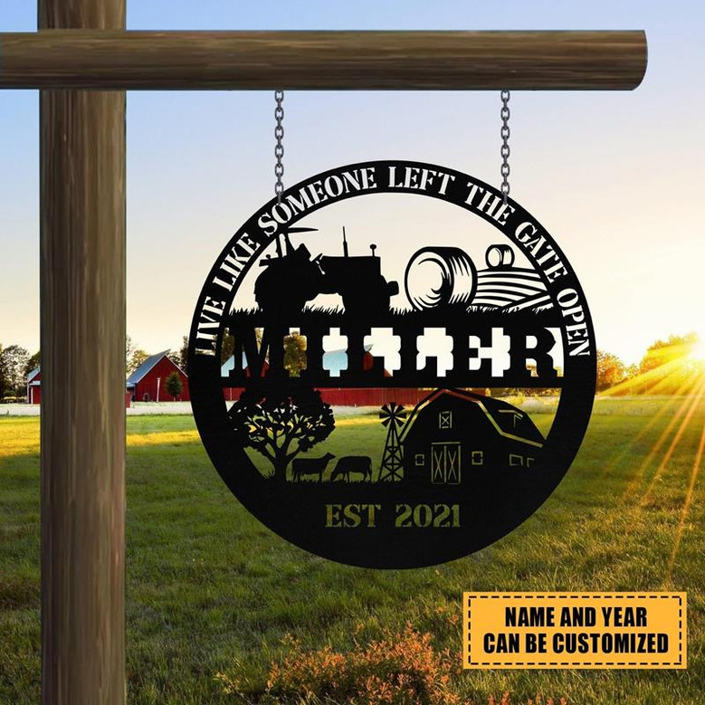 Personalized Metal Farm Sign Barn Cow Tractor Monogram Custom Outdoor Farmhouse Entry Road Front Gate Wall Decor Gift