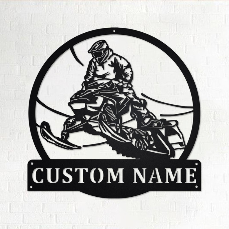 Custom Snowmobile Jump Metal Wall Art, Personalized Snowmobiler Name Sign Decoration For Room, Snowmobile Home Decor, Custom Snowmobile