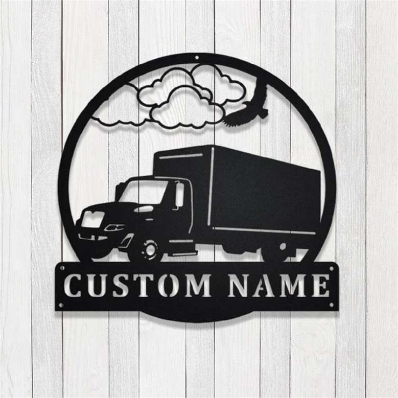 Personalized Box Truck Metal Sign,Transport Truck Metal Wall Art,Custom Trucker Name Sign,Truck Driver Gift