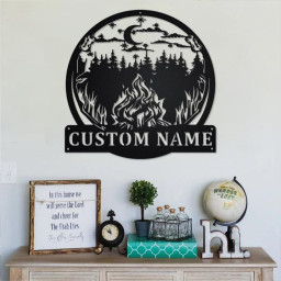 Custom Outdoor Campfire Metal Wall Art, Personalized Campfire Name Sign Decoration For Room, Campfire Home Decor, Custom Campfire, Camping