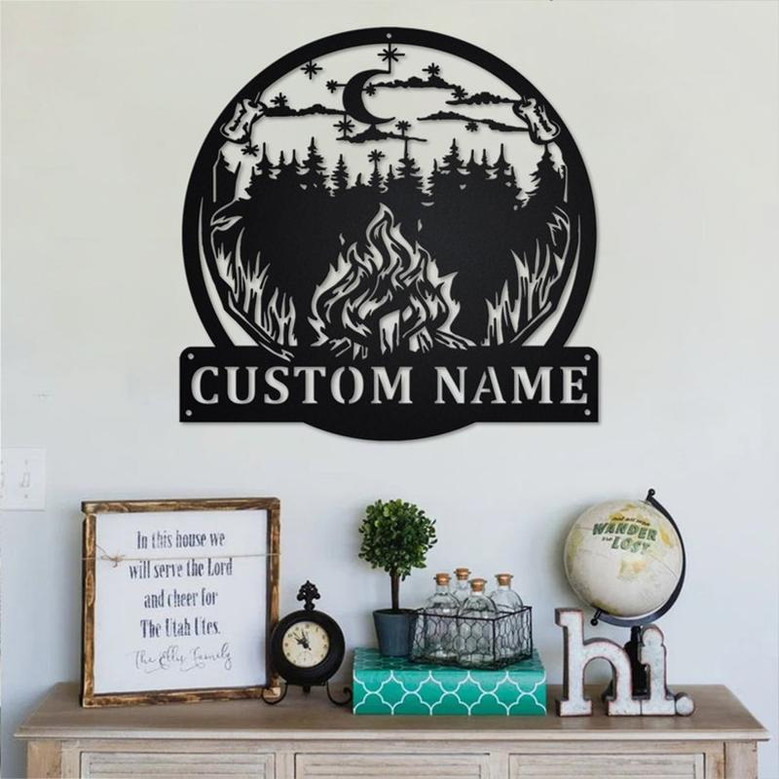 Custom Outdoor Campfire Metal Wall Art, Personalized Campfire Name Sign Decoration For Room, Campfire Home Decor, Custom Campfire, Camping