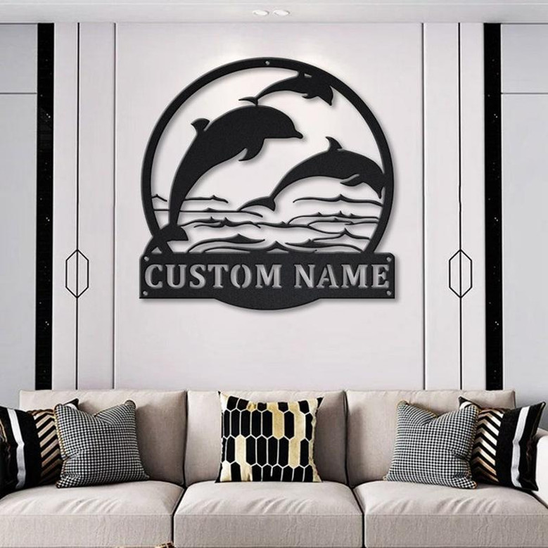 Personalized Three Dolphin Metal Sign Art | Custom Dolphin Metal Sign | Beach Funny Gift | Decor Decoration | Birthday Gift