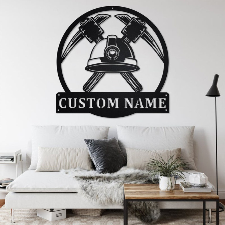 Custom Miner Worker Tools Metal Wall Art, Personalized Miner Name Sign Decoration For Room, Mining Metal Home Decor, Custom Coal Miner