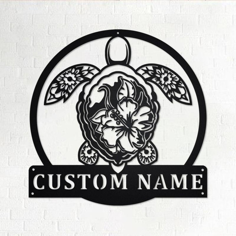 Turtle With Tropical Personalized Metal Sign | Turtle Metal Wall Art | Turtle Metal Wall Decor | Turtle Lover Gift | Turtle Lover | Turtle