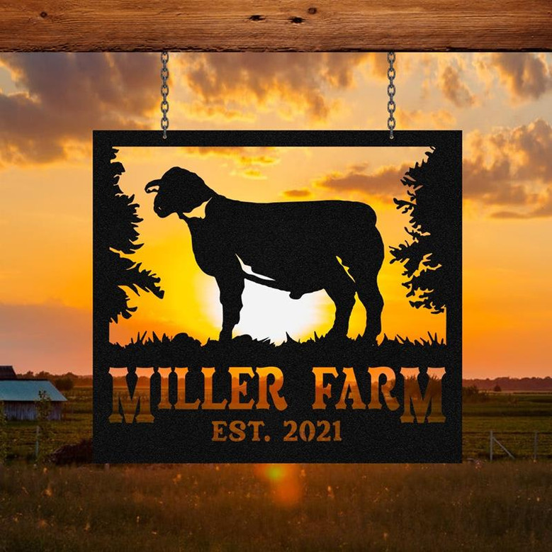 Personalized Metal Farm Sign Goat Custom Outdoor Farmhouse Front Gate Ranch Stable Wall Decor Art Gift