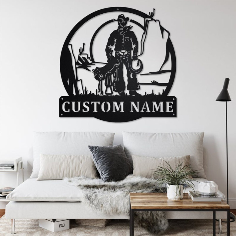 Custom Cowboy With Saddle Metal Wall Art, Personalized Cowboy Name Sign Decoration For Room, Cowboy Home Decor, Custom Cowboy, Cowboy Saddle