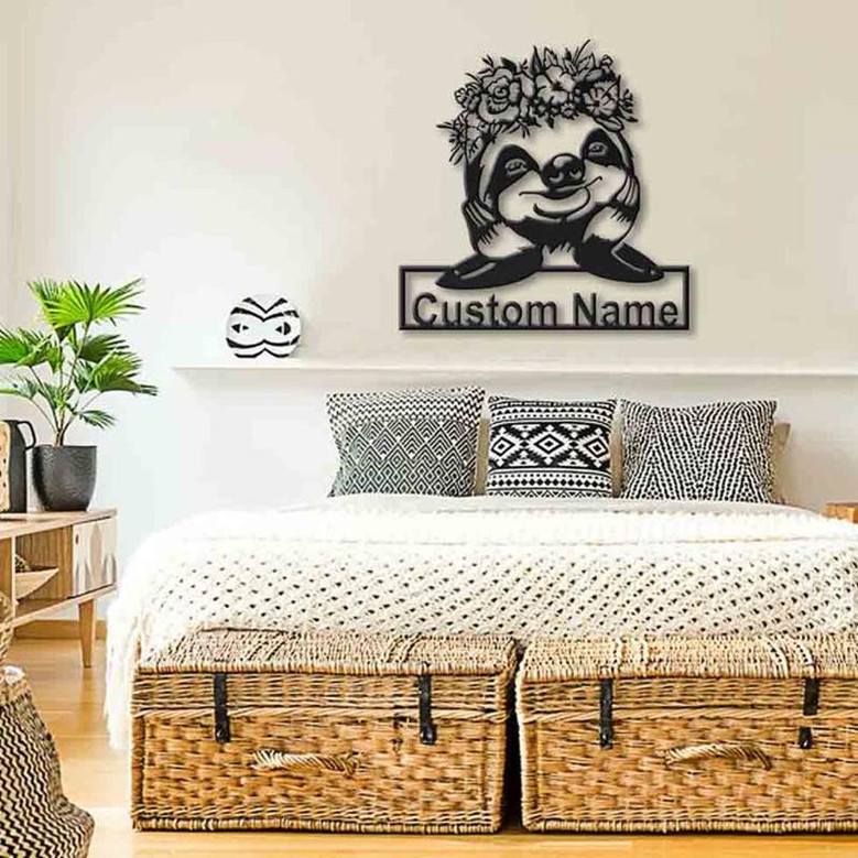 Personalized Sloth With Floral Metal Sign Art | Custom Sloth With Floral Metal Sign | Gifts Funny | Animal Custom