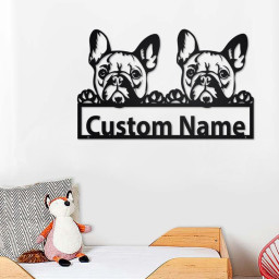 Custom Two French Bulldog Metal Wall Art, Personalized Two French Bulldog Name Sign Decoration For Room, French Bulldog Metal Home Decor