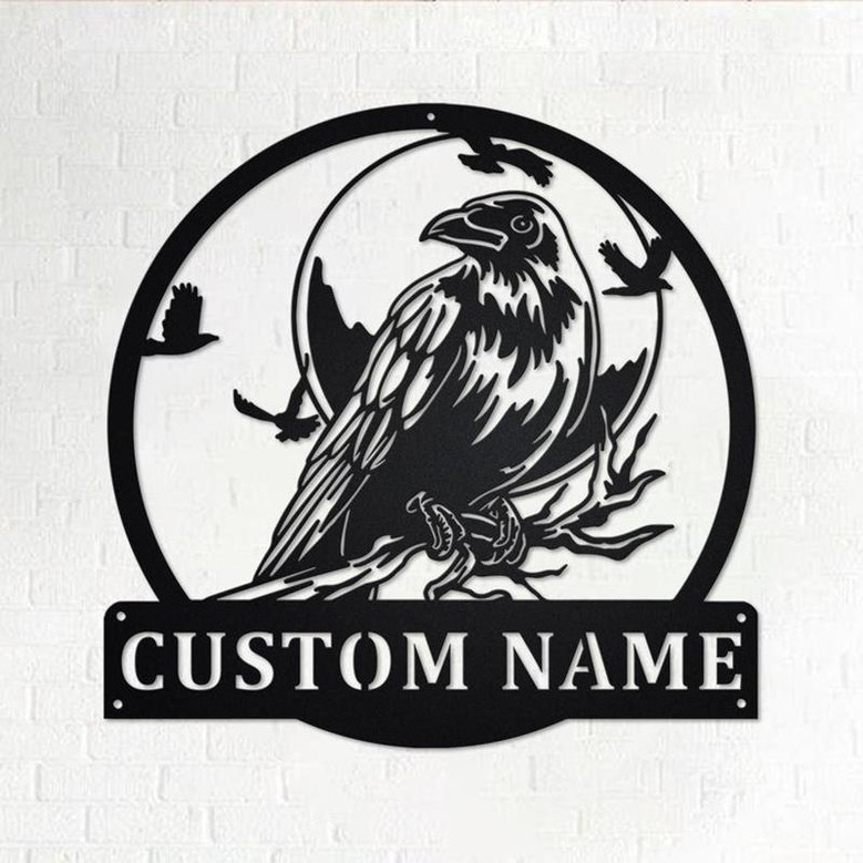 Custom Raven Bird Metal Wall Art, Personalized Raven Name Sign Decoration For Room,Raven Metal Decor