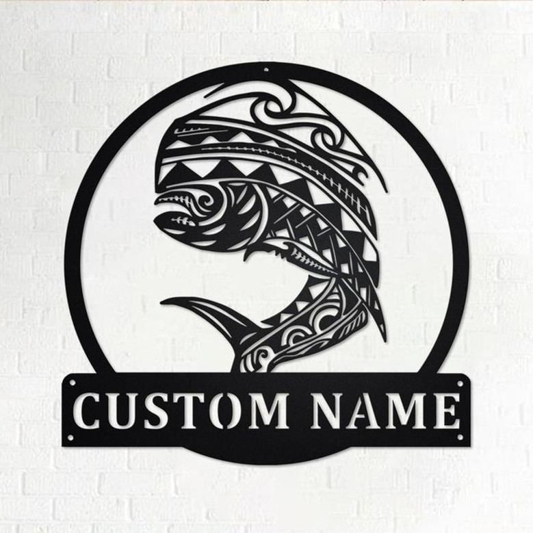 Custom Tribal Mahi Mahi Fish Metal Wall Art, Personalized Mahi Mahi Name Sign Decoration For Room, Mahi Mahi Home Decor, Custom Mahi Mahi