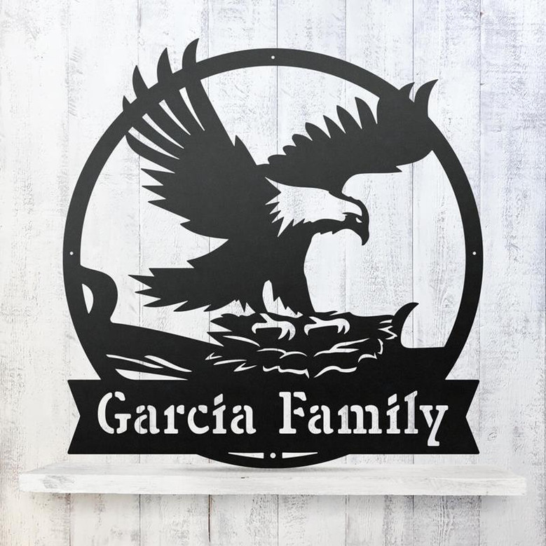 Eagle’s Nest Cut Metal Sign With Personalized Family Name Custom Your Own Text