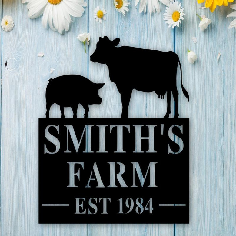 Cow Farm Sign Cow Sign Personalized Farm Sign Barn Sign Ranch Sign Farmhouse Decor Farmhouse Sign Cow And Pig Sign Pig Sign Sign