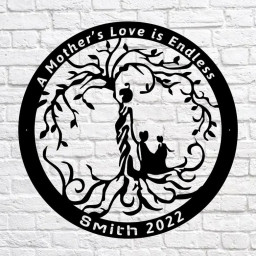 Personalized Garden Metal Sign,Customized Metal Sign,Custom Family Name Sign, Tree Of Life Decor , Mother With Children Wall Art