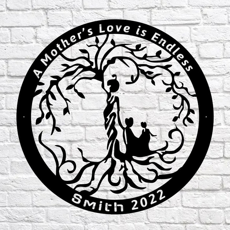 Personalized Garden Metal Sign,Customized Metal Sign,Custom Family Name Sign, Tree Of Life Decor , Mother With Children Wall Art